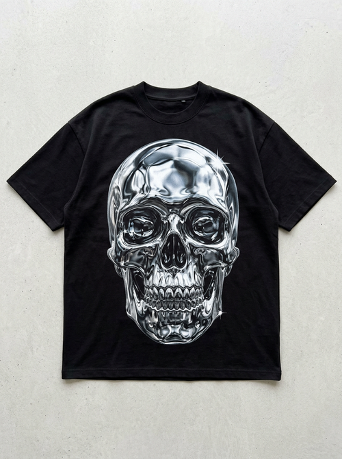 Chrome Skull oversized streetwear t-shirt - front