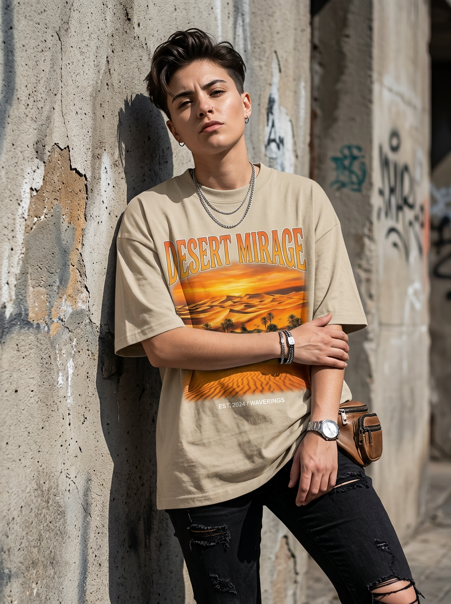 Desert Mirage oversized streetwear t-shirt - model