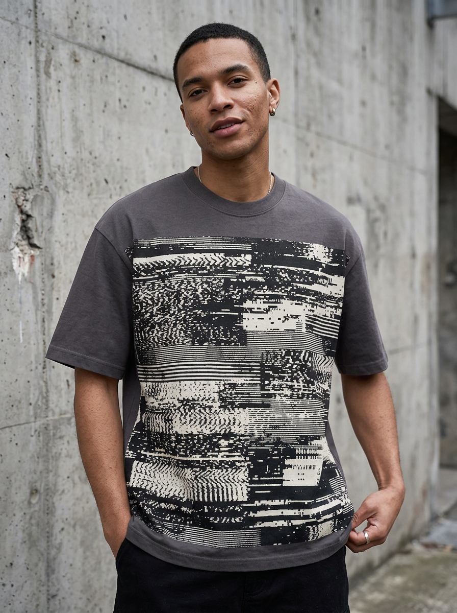 Static Noise oversized streetwear t-shirt - model